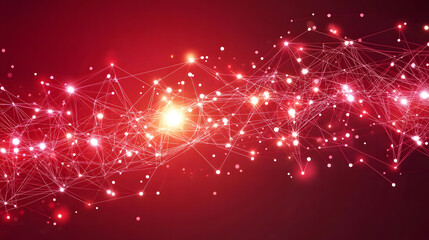 Abstract Digital Wave of Glowing Points in Red and Blue