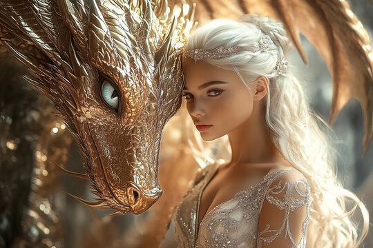 Beautiful Woman with a Gold Dragon