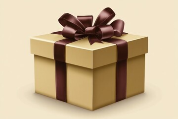 Fototapeta premium Gold Gift Box with Brown Ribbon
