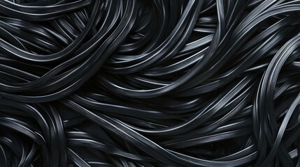 Large coil of black plastic tubing no white background