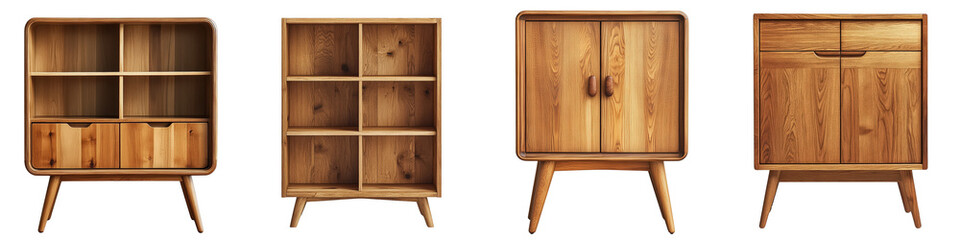 Minimalist Wooden Cabinet Collection Isolated on White Background - Modern Design, Stylish Storage Solutions
