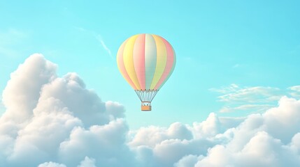 Naklejka premium Pastel Hot Air Balloon Soaring Above Fluffy Clouds