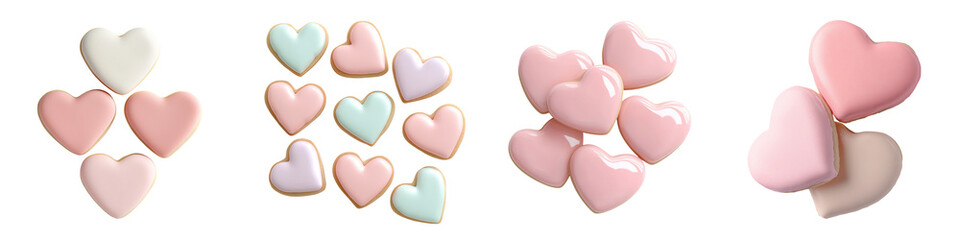 Fototapeta premium A collection of pastel-colored heart shapes, perfect for romantic themes, crafts, and decorations. Ideal for Valentine's Day.
