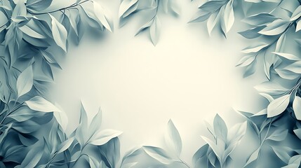 A stylish border of thin, elongated leaves, arranged asymmetrically for a modern aesthetic, muted tones and clean, bright central space left for text, light and airy feel, hd quality. --ar 16:9