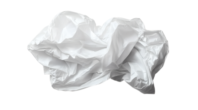 crumpled white plastic bag isolated on white transparent background