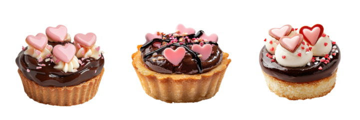 Delicious heart-themed cupcakes featuring chocolate, cream, and colorful toppings perfect for celebrations and sweet moments.
