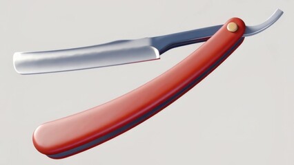 A sleek straight razor with a polished blade and a vibrant red handle, designed for precision shaving.