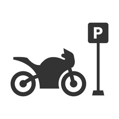 Vector illustration of motorbike parking icon in dark color and transparent background(PNG).