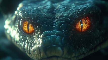 Close-up of a Snake's Glowing Eyes
