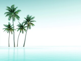Fototapeta premium Tranquil tropical paradise with rich greenery and tall palms, surrounded by turquoise water, isolated on a pristine white background