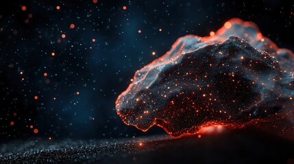 Abstract Cosmic Rock with Glowing Particles Against Dark Background