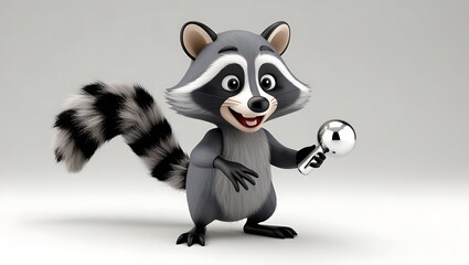 Obraz premium Adorable 3D Render of a Cartoon Raccoon Holding a Microphone Ready to Sing or Speak