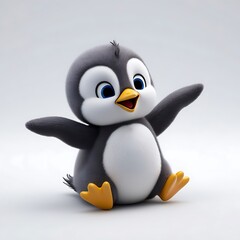 Obraz premium Adorable 3D Render of a Happy Baby Penguin with Outstretched Wings