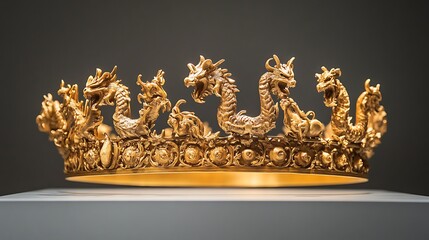 Antique gold crown with ornate carvings of mythical beasts