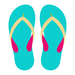 Colorful Flip-Flops Beachwear Illustration, A pair of vibrant teal flip-flops with yellow straps and pink accents, perfect for summer or beach-themed designs.  
