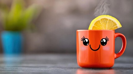 A mystical creature in a hot cup of tea with a slice of lemon. High Quality