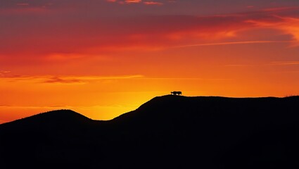 Obraz premium sunset in the mountains, Breathtaking Sunset Over Majestic Mountain Peaks, Stunning Nature Landscape, Golden Hour in the Mountains, Scenic Sunset with Vibrant Sky