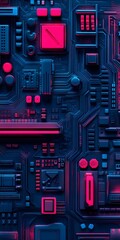 Fototapeta premium Abstract digital circuit board design with neon colors.
