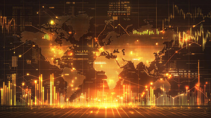 world map overlaid with interconnected lines and neon light effect, abstract digital planet world map background communication concept, abstract dot point connect with gradient line concept world map.