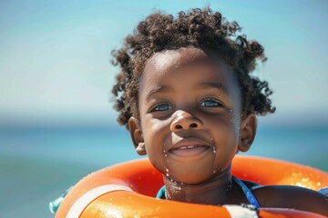 Portrait of Afro American child having fun on the beach during vacation time