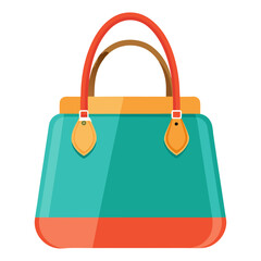 Turquoise Handbag Illustration with Orange Accents, Flat illustration of a glossy turquoise handbag featuring orange accents, dual handles, and a modern design, ideal for vibrant fashion themes.  
