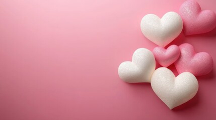 Obraz premium Pink background with lots of white and pink hearts, Valentine's Day love concept, 3D rendering, copy space for text or design