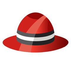 Red Wide-Brim Hat Illustration with Striped Band, Flat illustration of a red hat featuring a wide brim and a bold black-and-white striped decorative band, ideal for stylish or summer visuals.  
