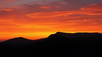 Obraz premium sunset in the mountains, Breathtaking Sunset Over Majestic Mountain Peaks, Stunning Nature Landscape, Golden Hour in the Mountains, Scenic Sunset with Vibrant Sky