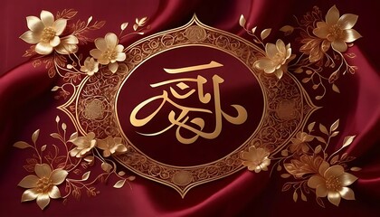 Golden Floral Frame Encircles Elegant Arabic Calligraphy