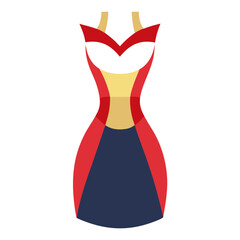 Stylish Red and Navy Dress with Yellow Bodice, Vector illustration of a stylish red and navy bodycon dress featuring a yellow bodice and sweetheart neckline, perfect for modern fashion themes.  
