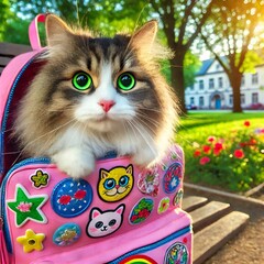 Adorable Cat Coming Out of a Backpack