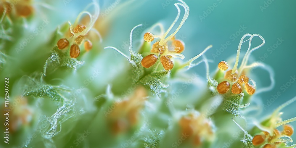Poster Closeup shot capturing the intricate details of Aeschynomene americana weed, showcasing its unique characteristics and texture in a vibrant setting, perfect for nature and botany enthusiasts.