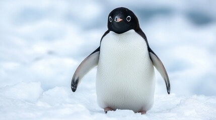 Obraz premium Adelie penguin in a snowy and icy environment showcases the beauty of Adelie penguins, highlighting their natural habitat of snow and ice, ideal for wildlife enthusiasts.