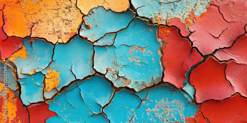 Poster cracked paint creates a unique and captivating colored texture background, showcasing rich layers an