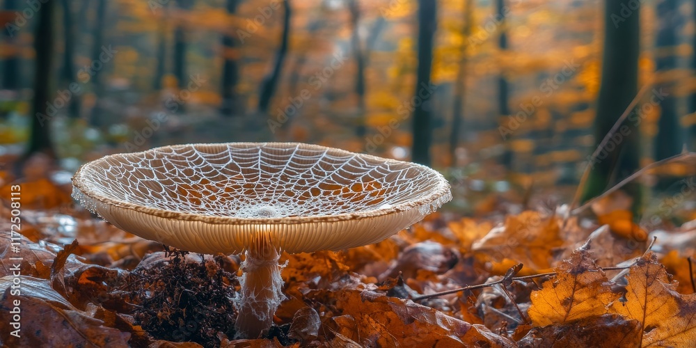 Aufkleber the spider web mushroom showcases its beauty in autumn, often appearing in deciduous and mixed fores