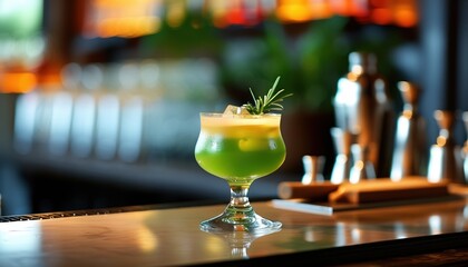 Vibrant green cocktail with copy space for design use
