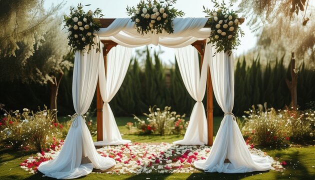 Elegant jewish wedding chuppah with floral arrangement