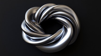 Fototapeta premium Futuristic Metallic Sculpture with Flowing Twisted Shapes on Dark Background