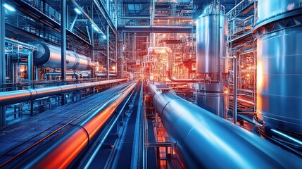 Fototapeta premium Abstract Industrial Concept with Digital Data Flow in Modern Factory