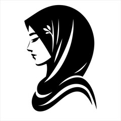 Hijab style woman silhouette vector, Hijab style standing woman vector icon on a white background