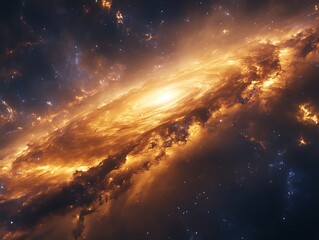 Fototapeta premium Glowing orange spiral galaxy in deep space.