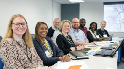 Obraz premium Group of diverse adults smiling in office meeting room