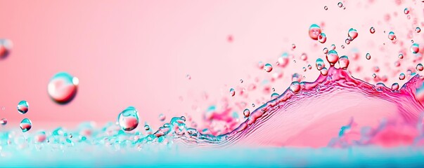 Splash abstract background idea. Colorful water splash with bubbles on a vibrant background, capturing refreshing energy.