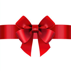 Red ribbon with bow on white background.