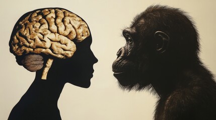 Human and primate brain comparison silhouette