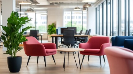 Professionals working in a modern,glass-walled coworking space with contemporary furnishings
