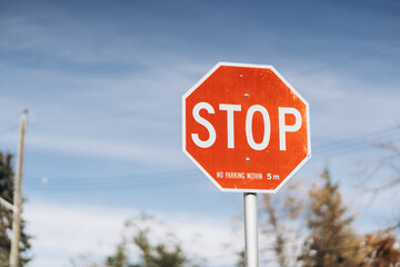 Road red stop sign, road rules