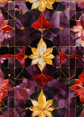 marble design template, red purple, black, consistant, flower style with yellow shiny points