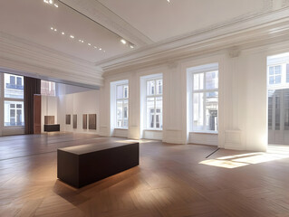 Fototapeta premium Sunlit Gallery Interior, Wooden Floor Illustration