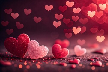 romantic and dreamy with a soft bokeh effect background featuring glowing red and pink heart shapes of various sizes